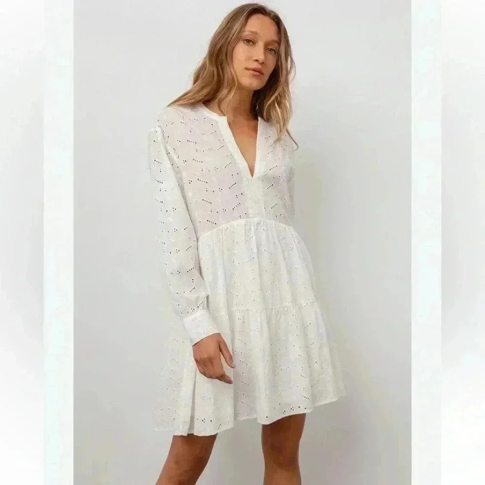 RAILS LAYLA WHITE FLOWY EYELET DRESS TIERED BRIDAL SIZE M
